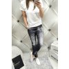 Super elastické jeansy baggy s gumou v pase šedé lehce trhané