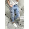 luxusní trendy dámské jeansy Boyfriend s potiskem modré