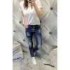 Dámské elastické jeansy Baggy tmavě modré lehce trhané větší velikosti