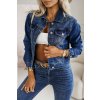 trendy dámská jeansová bunda s límečkem tmavě modrá, netrhaná