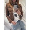 Trendy dámská elastická jeansová bunda čokoláda hnedá