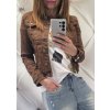 Trendy dámská elastická jeansová bunda čokoláda hnedá