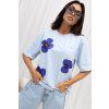 trendy triko oversize květy světle modré