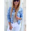 dámská jeans bunda světle modrá trendy s límcem elastická