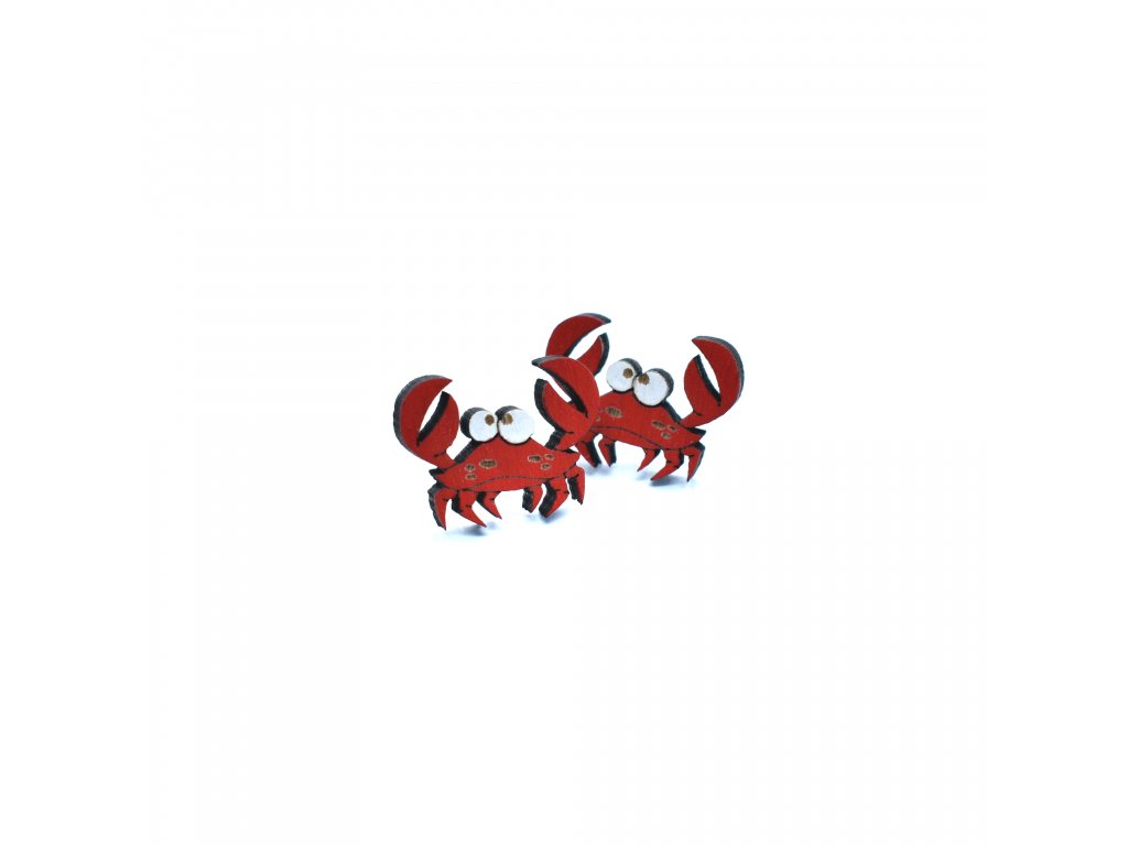 pehucraft dřevěné náušnice krab mořský červená gravírování dárek puzeta 3