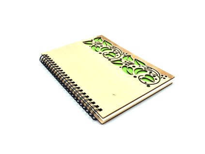 pehucraft dřevěný poznámkový blok sešit diář dřevo výřez zelené květiny gravírování fotoalbum laser