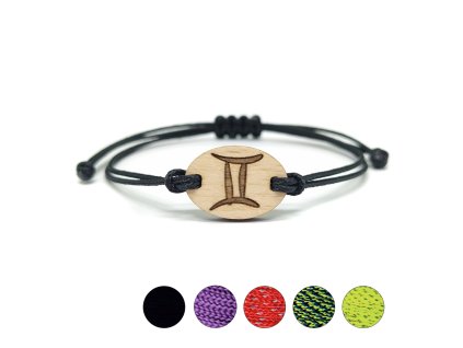 pehucraft dřevěný náramek znamení zvěrokruhu černá blíženci shamballa microcord buk dárek 1