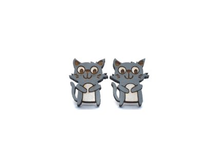 pehucraft dřevěné náušnice dřevo kočka šedá gravírování dárek pecky puzeta