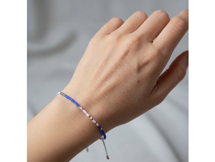 pehucraft dámský náramek z korálků miyuki jednovláknový modro bílo zlatý 4