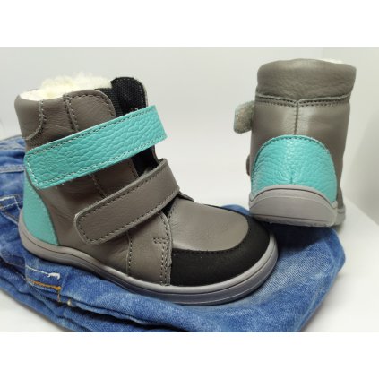 Baby Bare Shoes FEBO WINTER GREY/TYRKYS s asfaltico