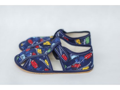 BABY BARE SHOES SLIPPERS NAVY CARS - PAPUČE
