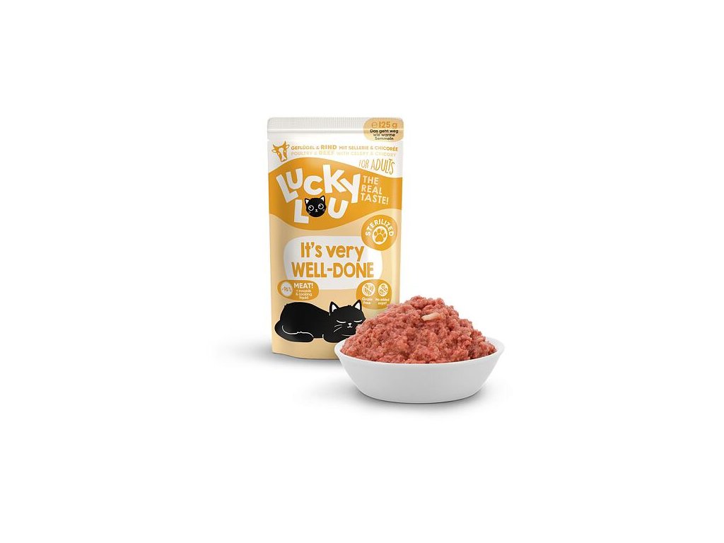 Lucky Lou Lifestage Sterilized s drůbežím a hovězím masem 125 g