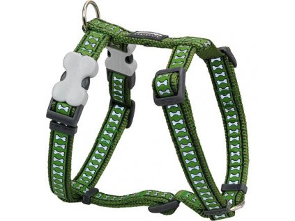 Red Dingo postroj reflexní – Bones Green – 25 mm x 56-80 cm