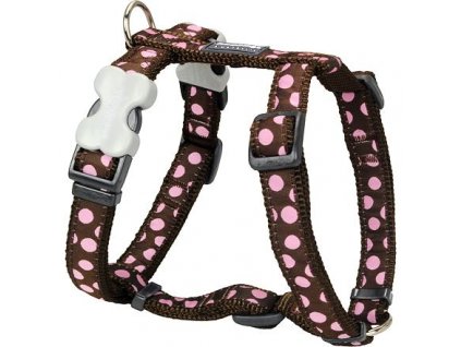 Red Dingo postroj – Pink Spots on Brown – 25 mm x 56-80 cm