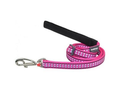 Red Dingo vodítko reflexní – Bones Hot Pink – 12 mm x 1,8 m