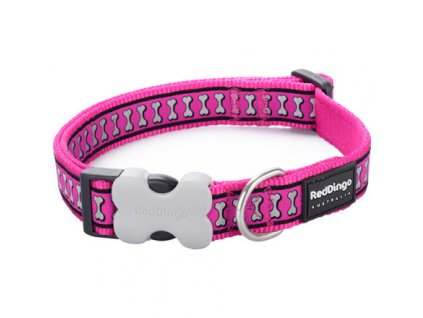 Red Dingo obojek reflexní – Bones Hot Pink – 15 mm x 24-36 cm
