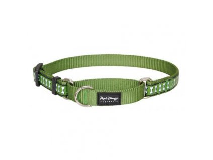 Red Dingo obojek polostahovací reflexní – Bones Green – 15 mm x 26-40 cm
