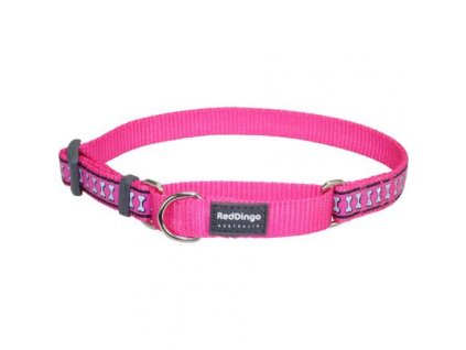 Red Dingo obojek polostahovací reflexní – Bones Hot Pink – 15 mm x 26-40 cm