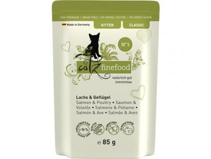 Catz Finefood Classic Kitten s lososem, drůbežím masem a špenátem 85 g