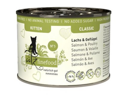 Catz Finefood Classic Kitten s lososem, drůbežím masem a špenátem 200 g