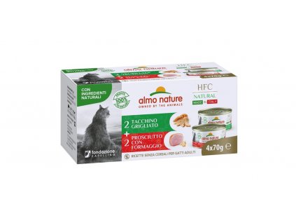 Almo Nature HFC Made In Italy multipack šunka se sýrem/grilovaná krůta 4x70g