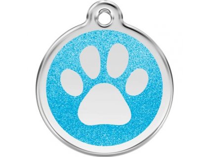 Red Dingo známka – Paw Print Glitter Aqua – Tlapka aqua třpytivá velikost známky L - 37 mm