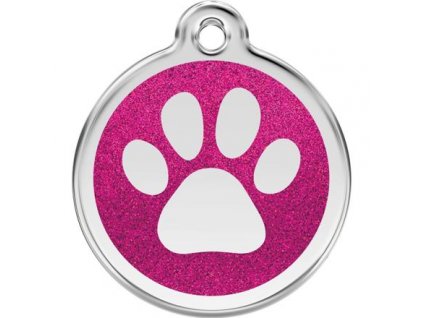 Red Dingo známka – Paw Print Glitter Hot Pink – Tlapka tmavě růžová třpytivá velikost známky L - 37 mm