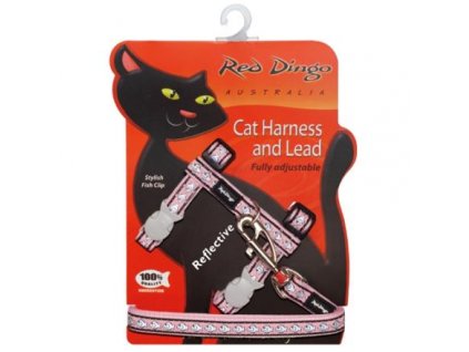 Postroj Red Dingo s vodítkem - kočka - Fish Rfx- Růžová