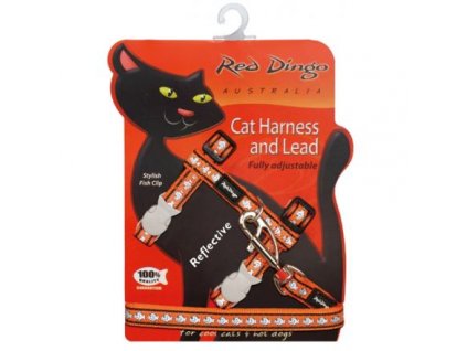 Postroj Red Dingo s vodítkem - kočka - Fish Rfx- Oranžová