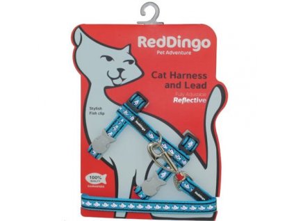 Postroj Red Dingo s vodítkem - kočka- Fish Rfx- Tyrkysová