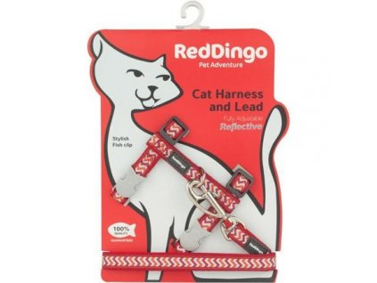 Postroj Red Dingo s vodítkem - kočka- Ziggy Rfx - Červená