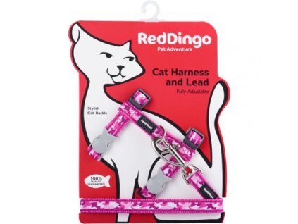 Postroj Red Dingo s vodítkem - kočka- Camouflage Hot Pink