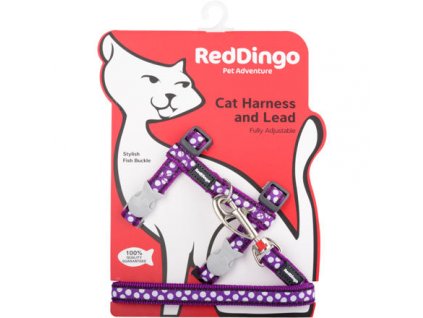 Postroj Red Dingo s vodítkem-kočka- White Spots on Purple