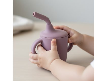 Detský hrnček so slamkou ružový