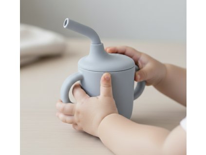 Detský hrnček so slamkou modrý