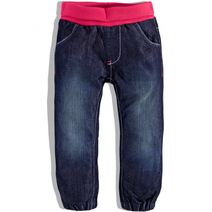 Dievčenské zateplené džínsy Dirkje s ružovým patentom na páse
