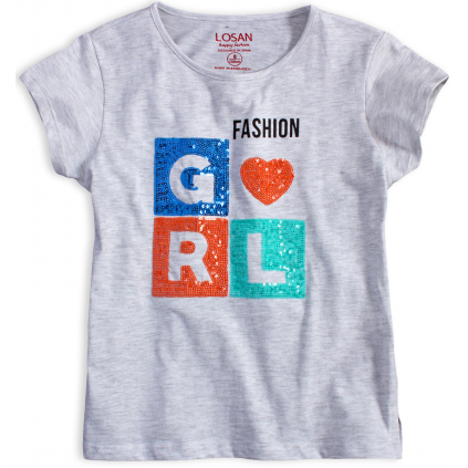 Dievčenské tričko s flitrami LOSAN GIRL FASHION šedý melír