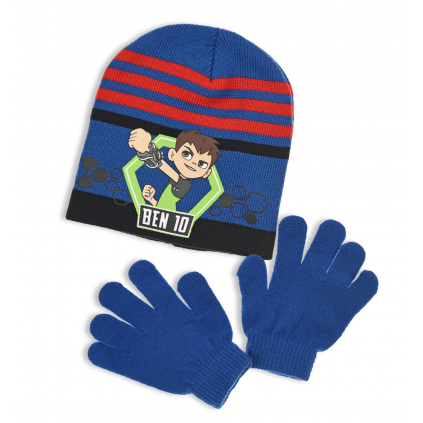 Chlapčenská čiapka a rukavice BEN 10 modro-červená