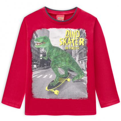 Chlapčenské tričko s dlhými rukávmi KYLY DINO SKATER červené