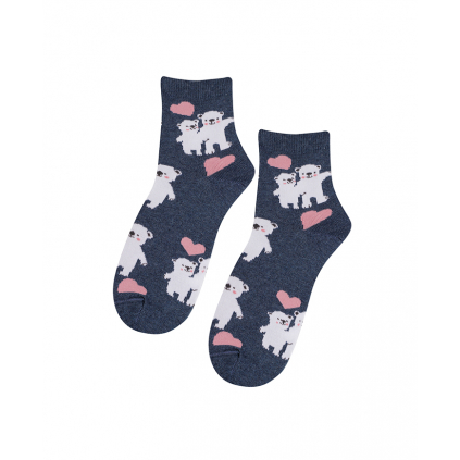 Vzorované dievčenské ponožky WOLA BEARS modrý melír