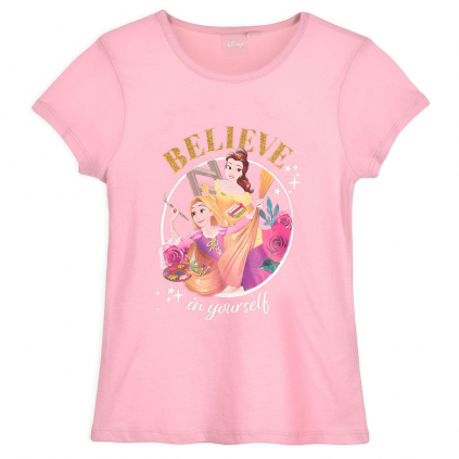 Dievčenské tričko DISNEY PRINCESS BELIEVE svetlo ružové