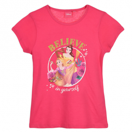 Dievčenské tričko DISNEY PRINCESS BELIEVE tmavo ružové
