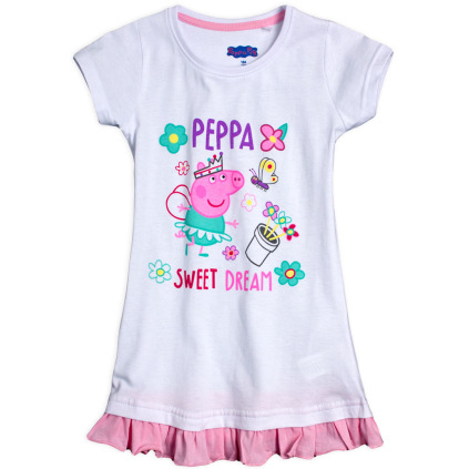 Dievčenská nočná košeľa PEPPA PIG biela