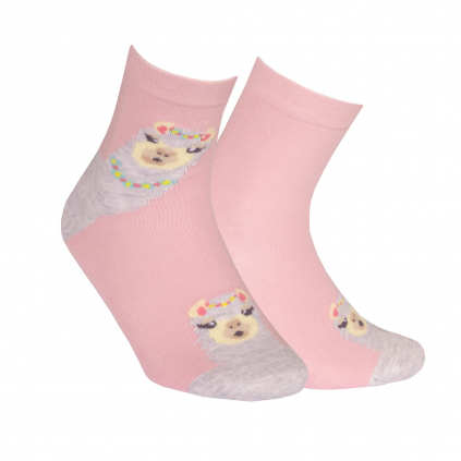 Dievčenské vzorované ponožky WOLA LAMA ružové