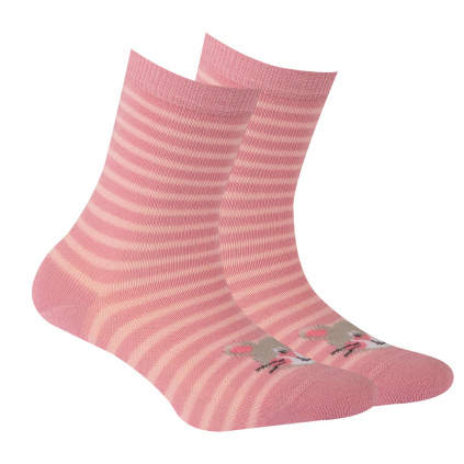 Dievčenské ponožky so vzorom WOLA MAČIČKA,PRÚŽKY ružové