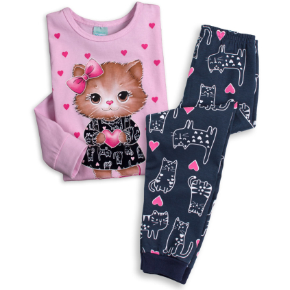 Dievčenské pyžamo svietiace v tme KYLY MAČIČKA, SRDIEČKA ružové