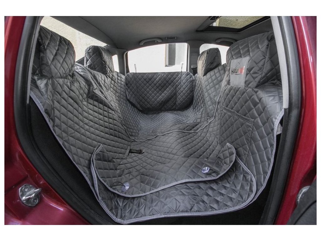 Ochranný poťah na zadné sedačky s bokmi šedý  odolný materiál, dobre zapadne na hlavové opierky, ochrana dverí