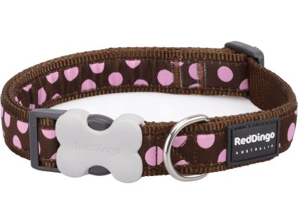 Red Dingo obojek – Pink Spots on Brown – 25 mm x 41-63 cm