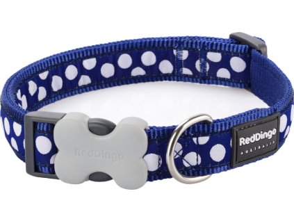 Red Dingo obojek – White Spots on Navy – 25 mm x 41-63 cm