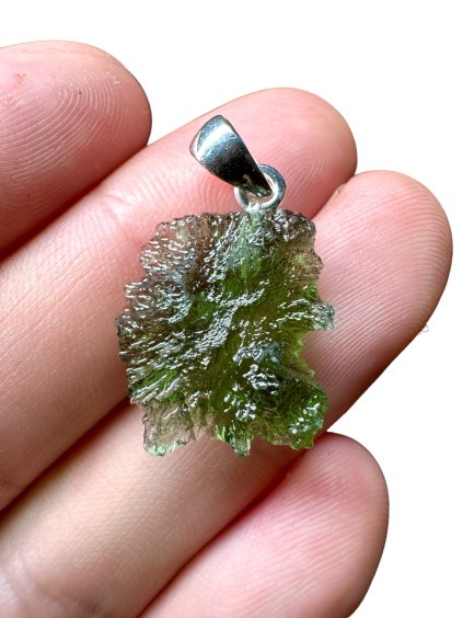 Silver moldavite pendant